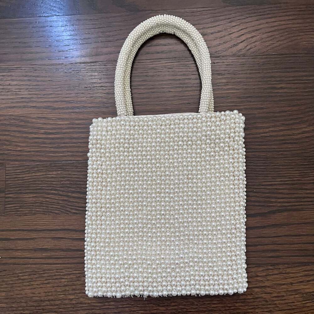 ZARA Pearl Beaded Mini Bag White Evening Clutch Bridal Cocktail Vintage Style